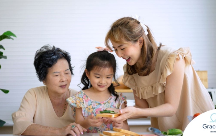 A sandwich generation caregiver in action.