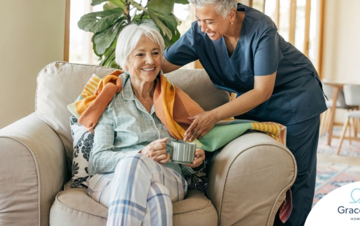 An aide provides home health care support for chronic conditions