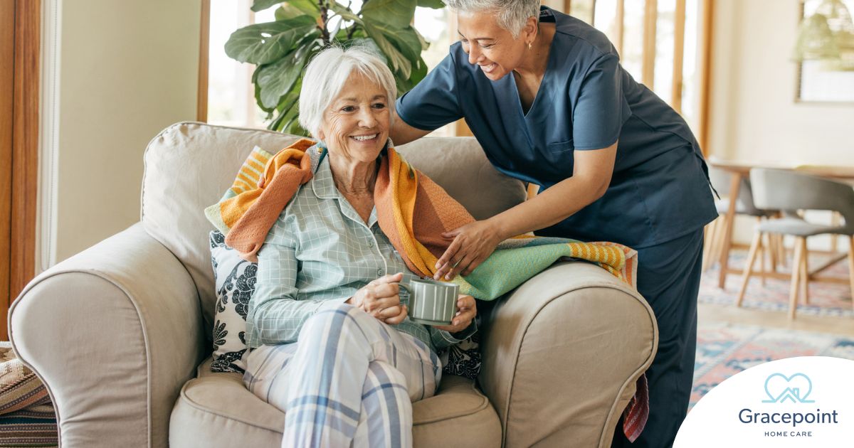 An aide provides home health care support for chronic conditions