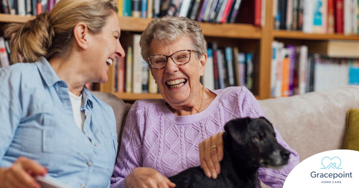 Through dementia care at home, a caregiver provides support to a senior.